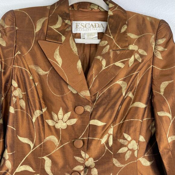 VTG Escada Margaretha Ley Bronze Gold 100% Silk Blazer Jacket Made in Germany 36 - Picture 2 of 16